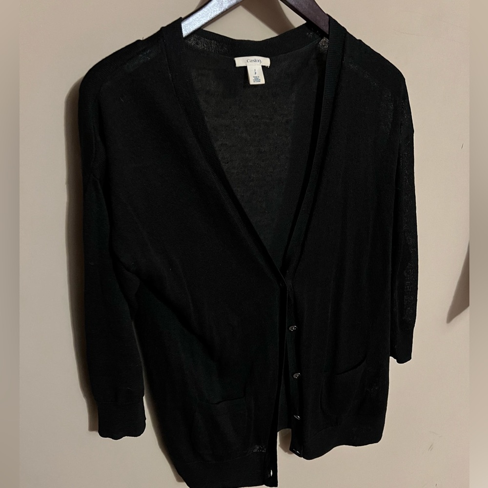 Caslon size large petite 3/4 sleeve black cardigan